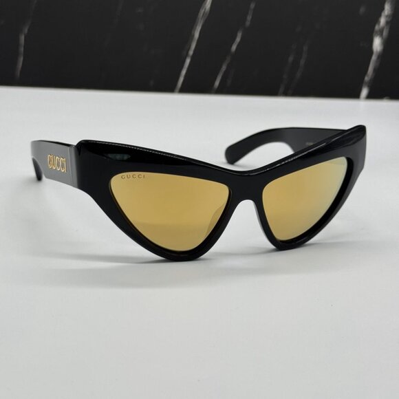 NEW GG1294S 002 GUCCI SUNGLASSES SHINY BLACK GOLD CAT EYE WOMEN EYEWEAR GUCCI - Picture 7 of 13